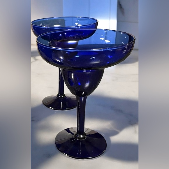 Vintage Pier 1 Cobalt Blue Glass Margarita Cocktail Goblets Set Of 2 - Picture 14 of 15